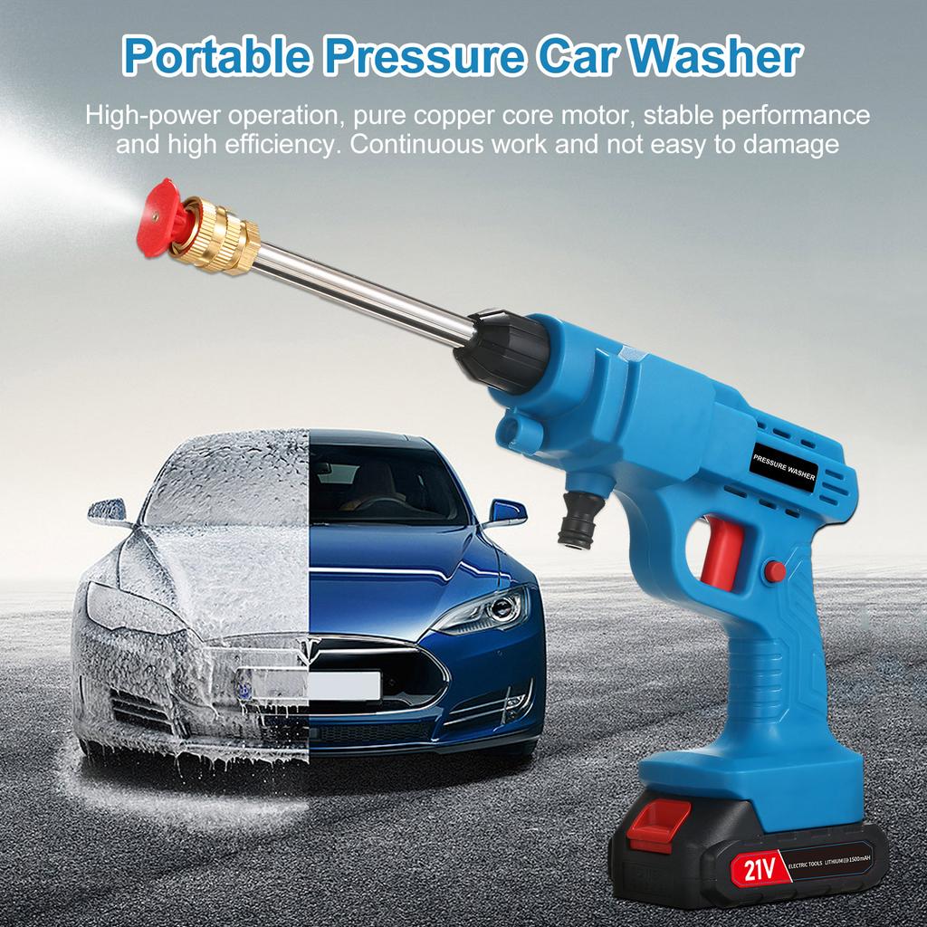 20V Cordless Batt y High Pressure Wash 30Bar 450PSI Car Wash Portable Pow Wash with Rechargble 3.0Ah Batt y,2 Spray Nozzle for Car/Fence/