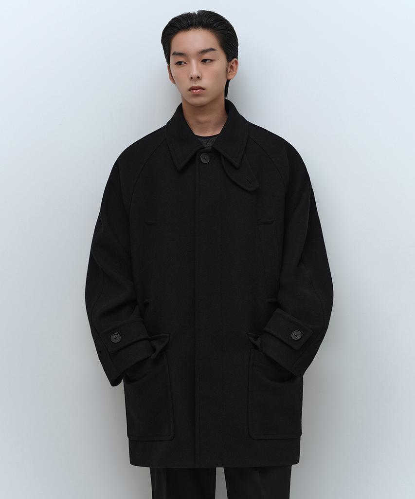Musinsa Standard Wool Blend Oversized Muff Pocket Half Balmacaan Coat [Black]