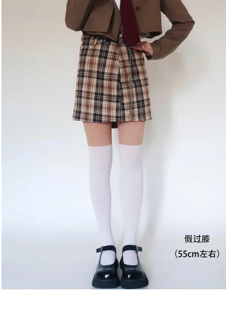 Women's Sexy Patchwork Sheer Black Thigh High Fake Stockings Slim Perfect Legs Tights Stripe Over Knee Pantyhose Female Hosiery