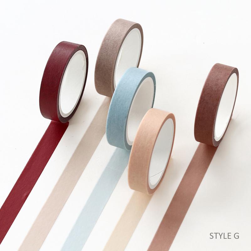 5pcs*5m Solid Color Bullet Journaling Adhesive Tapes Scrapbooking Sticker Masking Tapes Washi Tape Set Stationery Tapes