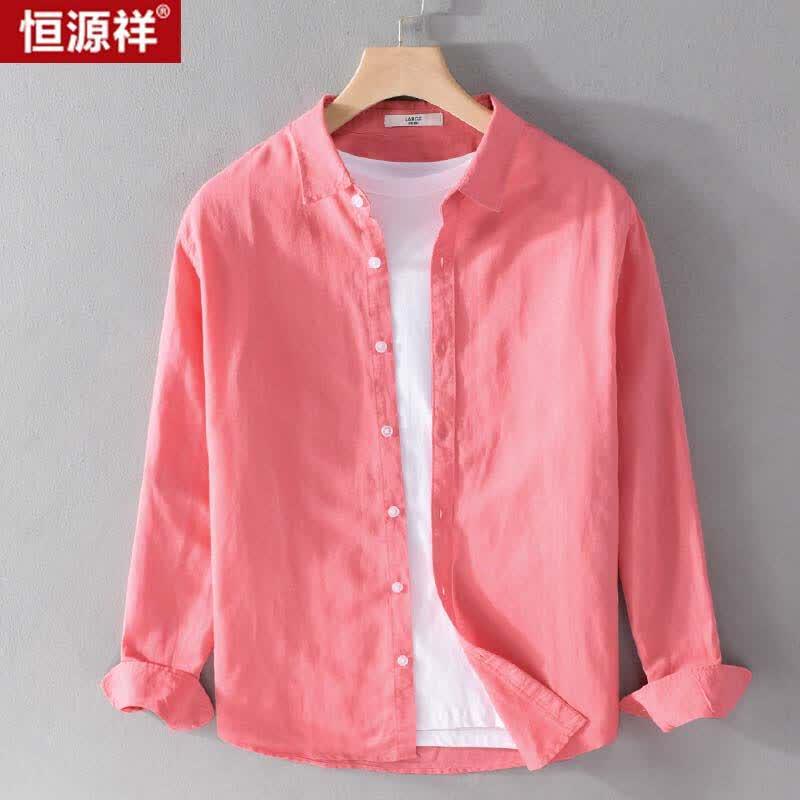 Men s Cotton Linen Long Sleeve Button-Down Shirt XXL