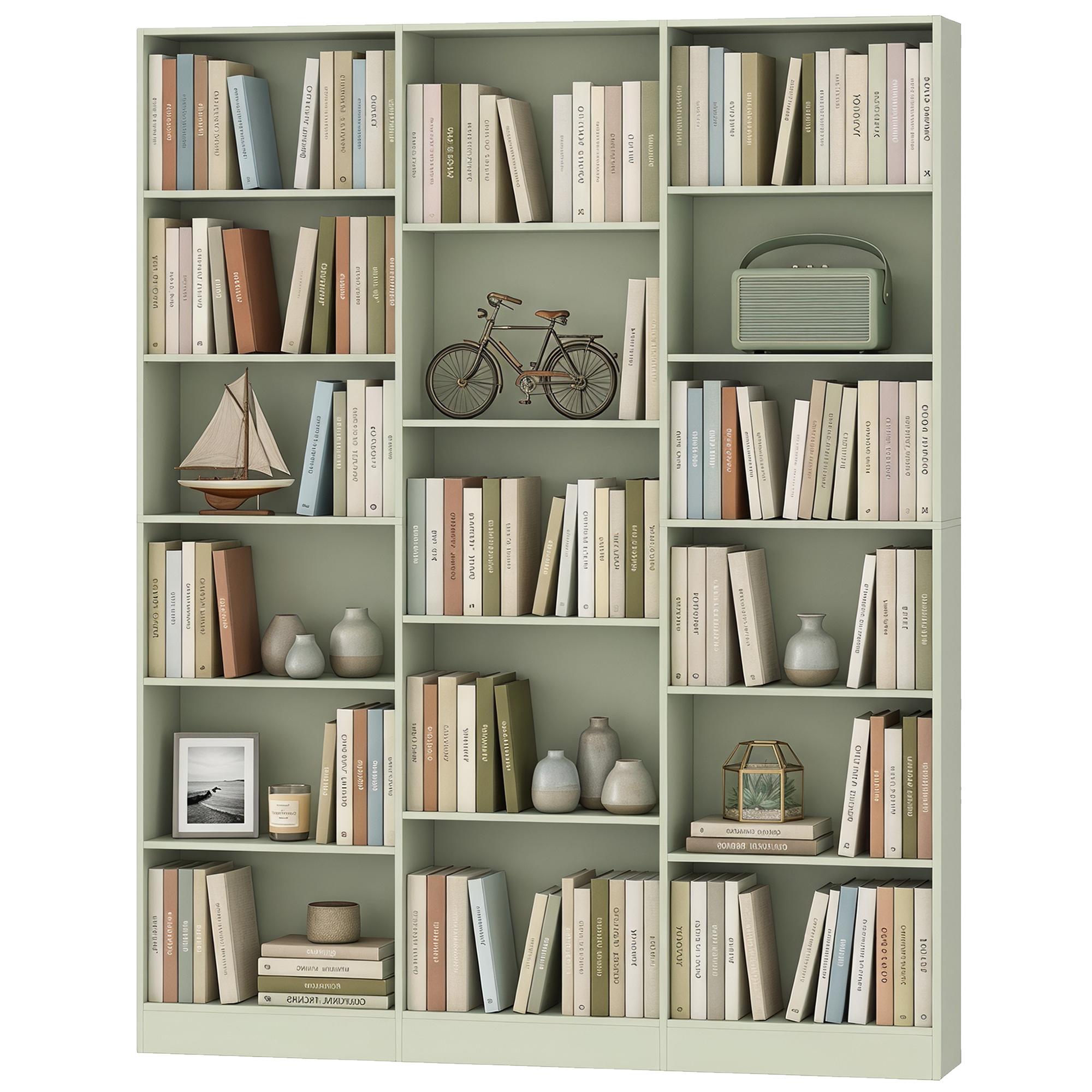 Bibliothèque Avec 17 Compartiments 6 Niveaux 149 X 23,6 X 188 Cm Vert Clair
