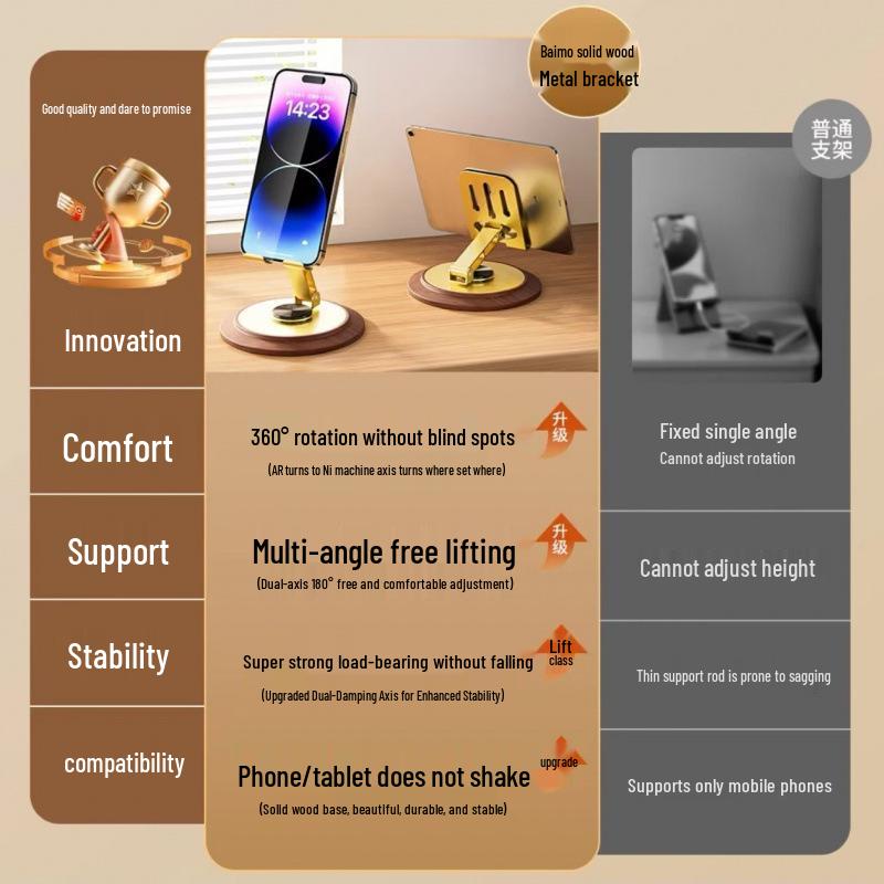 Tycoon Gold Rotating Wooden Base Phone & Tablet Stand