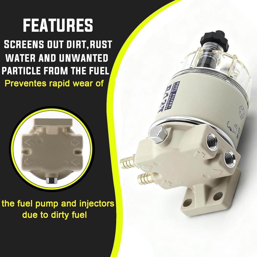 R12T Fuel Water Separator Fuel Filter/Water Separator Marine Complete Kit 10 Micron Filter Replaces Racor S3240 120AT R12T NPT ZG1/4-19 Fit 3/8 Inch
