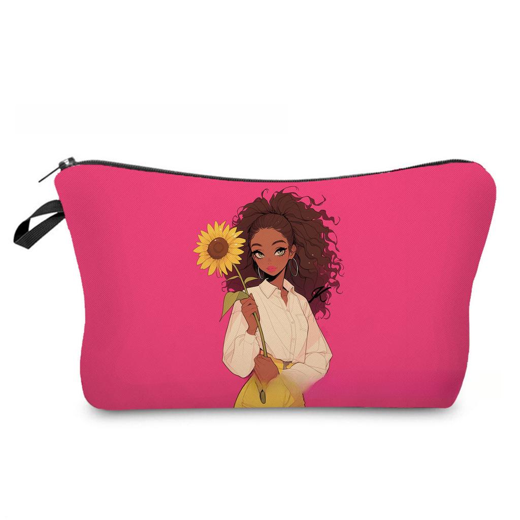 Women Black Girl Print Cosmetic Bag Toiletries Organize Travel Storage Case  6867