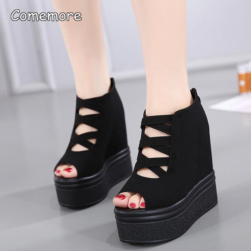Wedges Peep Toe Shoes 13CM Super High Heel Spring Summer Platform Height Increasing Sandals Women's Fashion Sandalias De Mujer