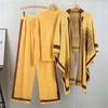 Women's Autumn Casual Three-Piece Set: Knitted Cardigan, Shawl Cape, Wide-Leg Pants