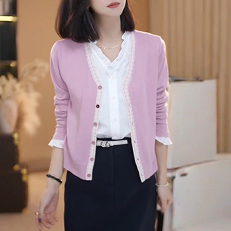 Luxury Knit Cardigan with Wood Ear Trim: Two-Piece Layered Women's Sweater for Autumn/Winter 2025