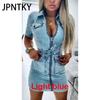 JPNTKY Women's Fashion Short Sleeve Zip Up Denim Dress Summer Spring