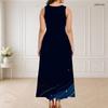 Women Plus Size Round Neck Triple Keyhole Cutout Sleeveless Printed Red Blue White Long Dress