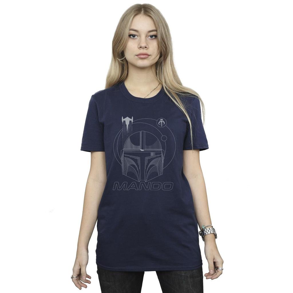 STAR WARS Womens/Ladies The Mandalorian Rings Helmet Cotton Boyfriend T-Shirt
