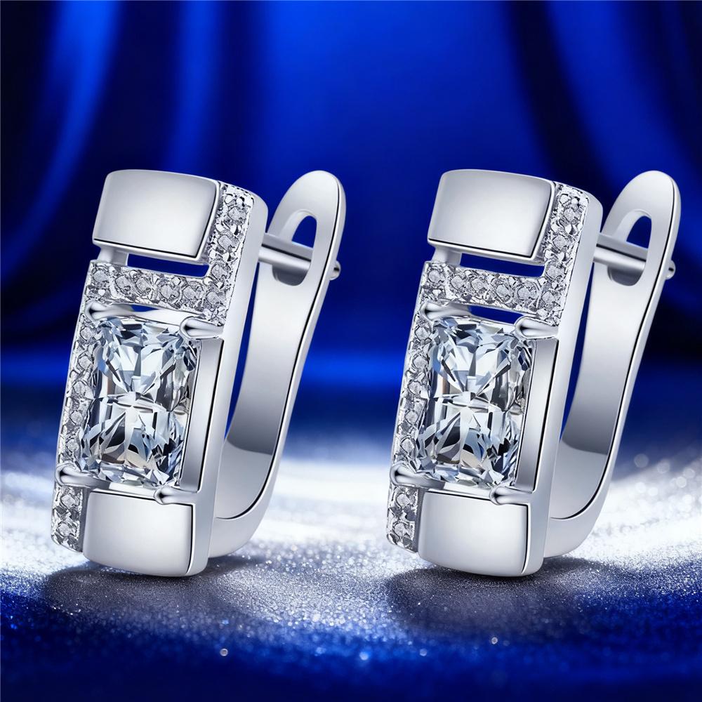 Female White Zircon Stone Hoop Earrings Vintage Fashion Gold Color Wedding  For Women