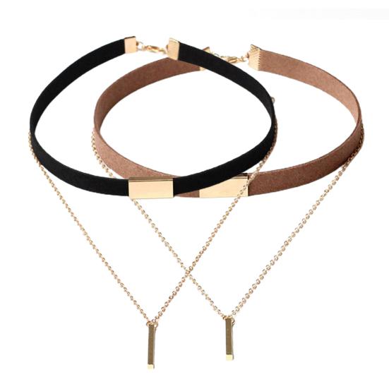 Women Vintage Punk Faux Suede Multilayer Polished Clavicle Choker Necklace Pendant
