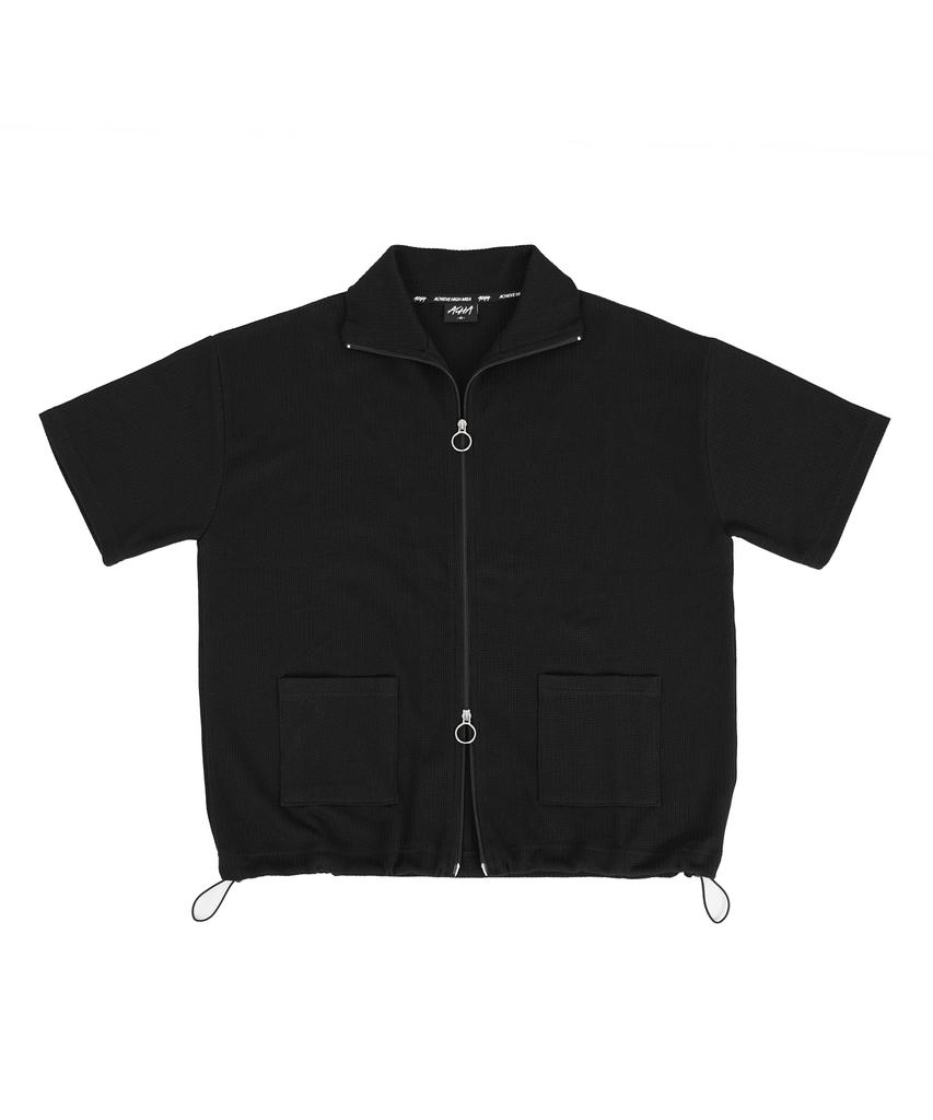 Acha 2-Way High-Neck Short-Sleeve Zip-Up _ Black