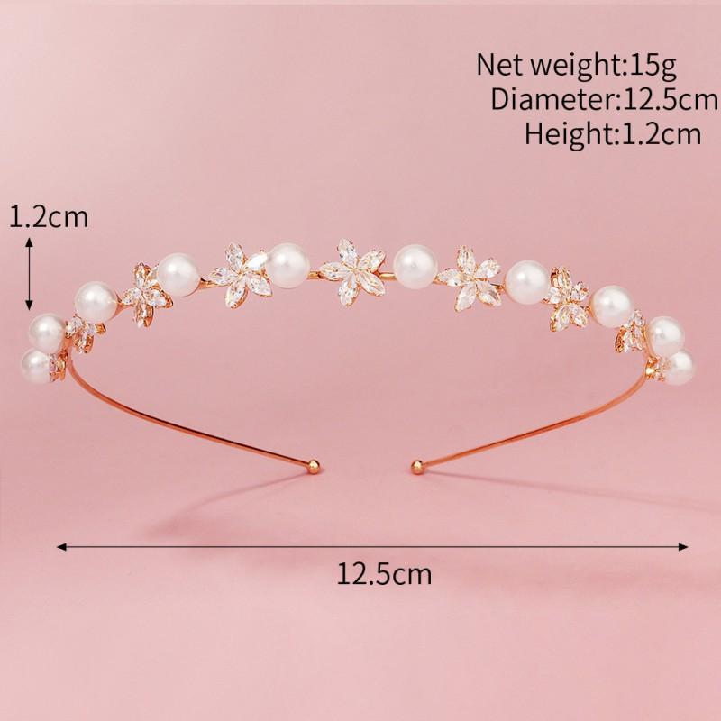 

Retro Bride Temperament Hair Headwear Korean Zircon Flower Hairpin Rhinestones Fine Headband Pearl Female