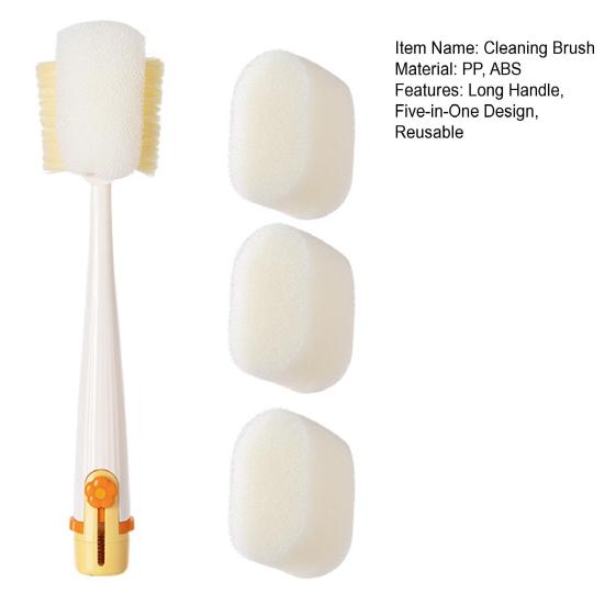 5 In 1 Bottle Cleaning Brush Set Multifunctional Sponge Bristles Reach Tight Spaces Compact Storage Cup Lid Cleaner Kitchen Tool