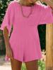 Womens Summer Slim Fit Romper Short Sleeve Crew Neck Jumpsuit with Pocket