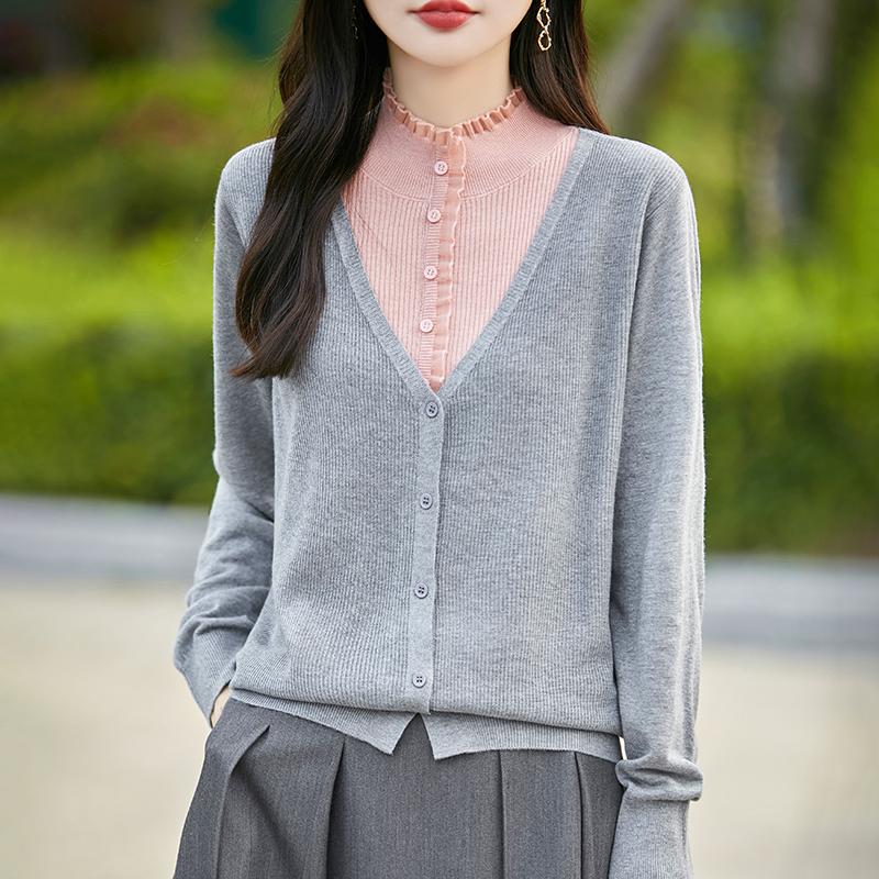 Dámský kašmírový svetr Qinghe kašmír 50% hedvábí 50% vlna podzimní a zimní kašmírový kardigan měkký a teplý