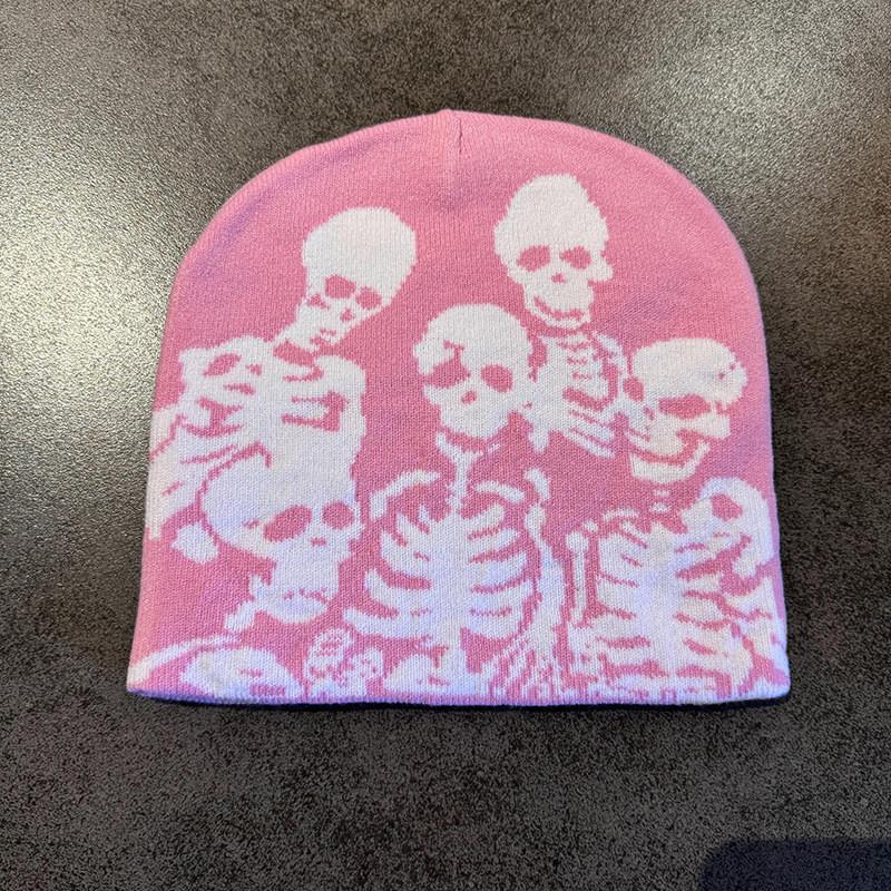 Halloween Skelett Strickmütze mit atmungsaktivem Acryl für Cosplay und Partykleidung