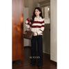 Women's Christmas Red Striped Polo Knit Cardigan
