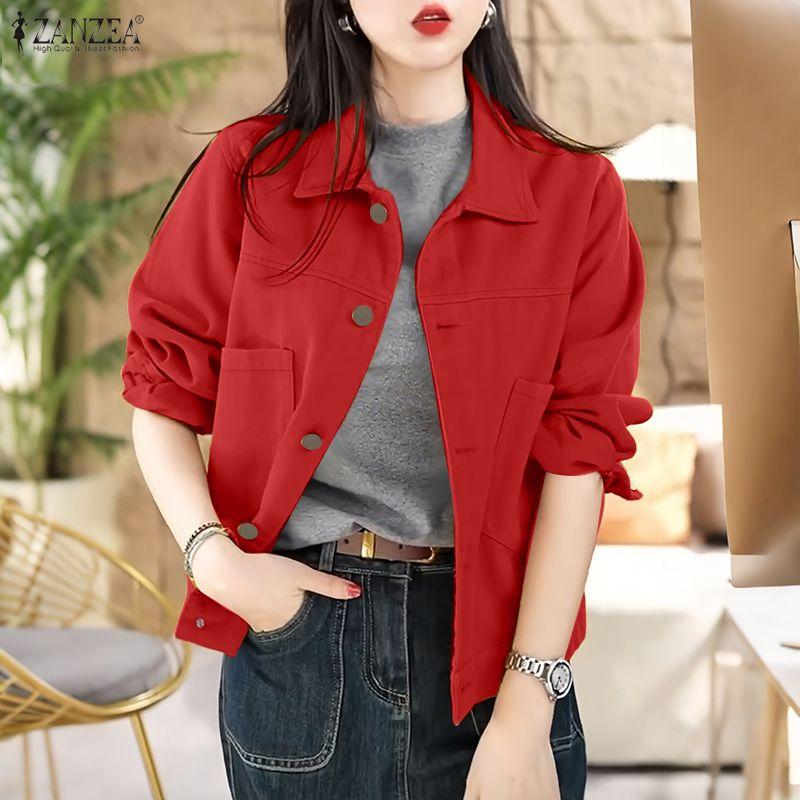 ZANZEA Women Casual Turn Down Collar Loose Long Sleeve Blouse