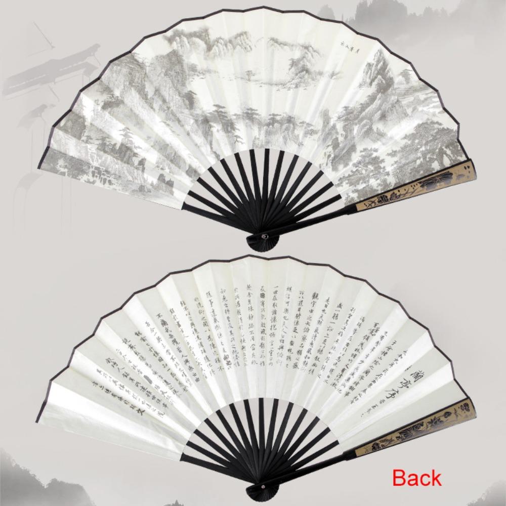 Большой размер Древняя картина Ручной веер Ручной Мужской Шелковый веер Домашний декор Летний веер Фотоаксессуары Style E