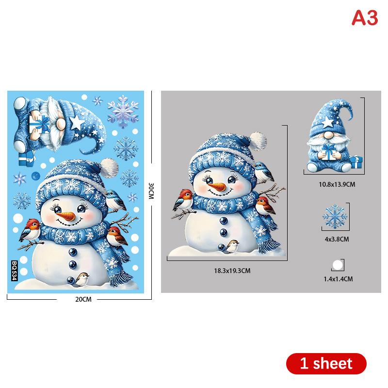 Christmas Blue Snowman Window Stickers Santa Claus Bird Snowflake Elk Ornaments Merry Christmas 2025 Happy New Year 2026