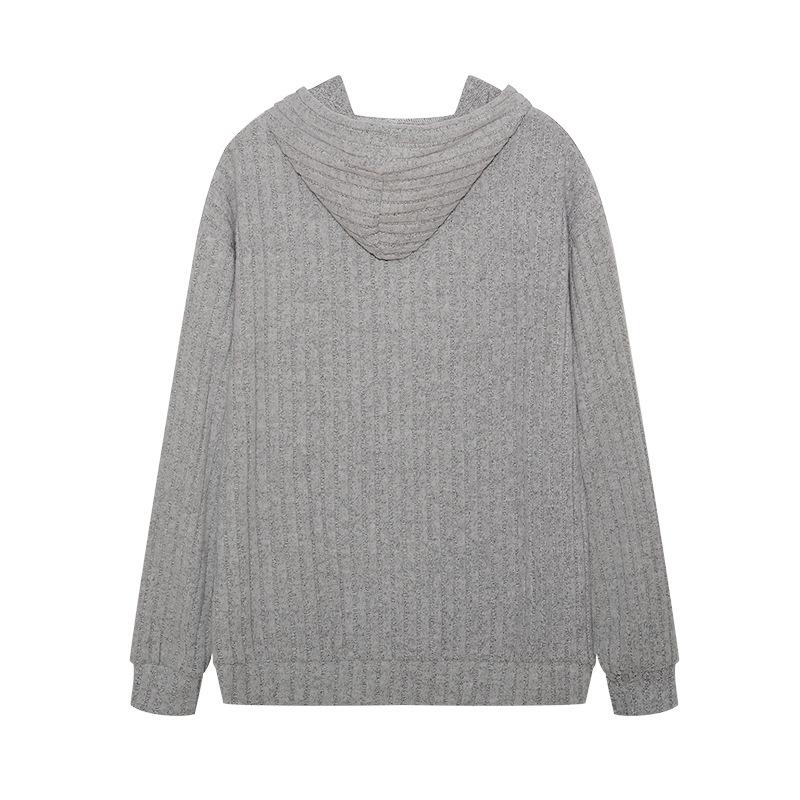 2023 Autumn/Winter European & American Knit Hooded Ribbed Kangaroo Pocket Long Sleeve Sweatshirt