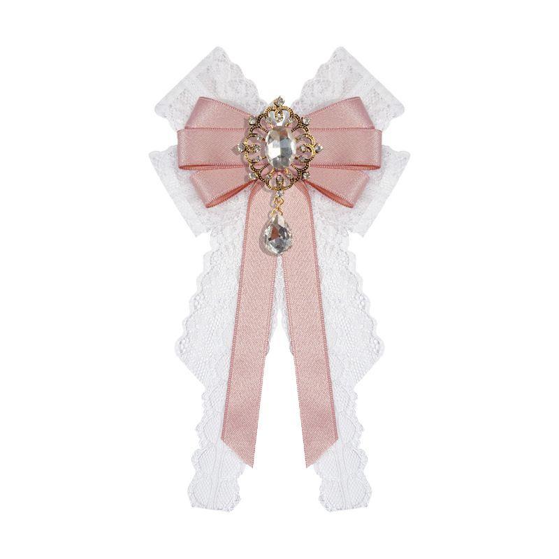 New Korean Version Lolita Lace Bow Luxurious Rhinestone Tie College Style Fashion Shirt Dress Accessories Handmade Jewelry Gifts