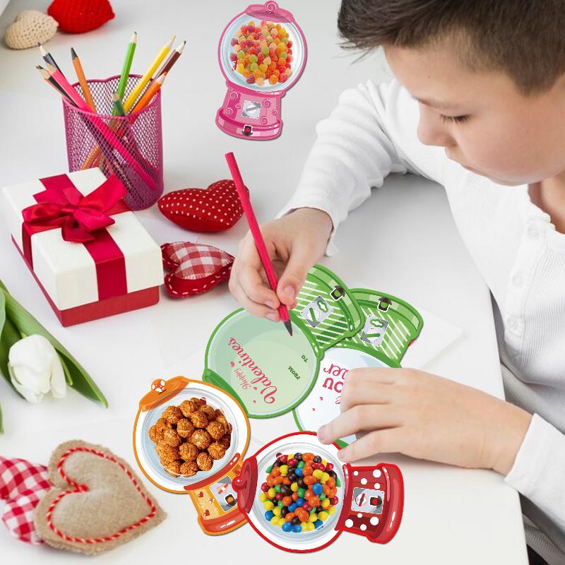 18/36 Pcs DIY Valentines Candy Cards Bubble Gum Machine Designs Valentines Day Exchange Cards Kids Classroom Exchange Gifts