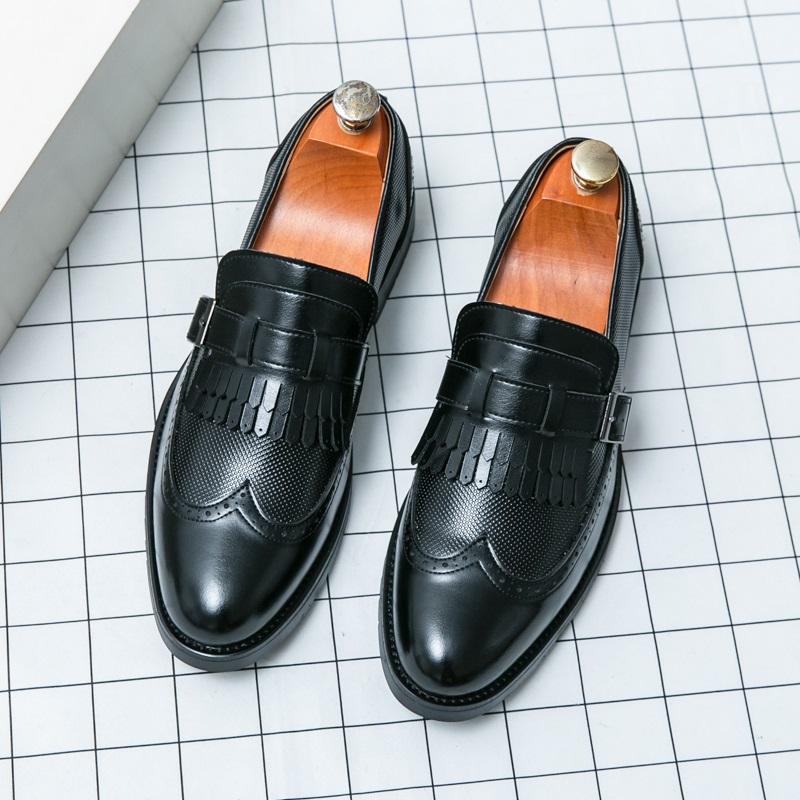 Fashion Designer Trend Men's Tassels Leather Slip On Platform Shoes Male Formal Wedding Prom Dress Homecoming Sapatos Tenis Masculino