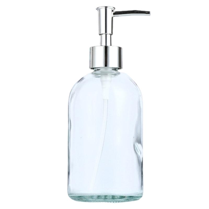 410ml Soap Dispenser Glass Lotion Bottle with Rustproof Stainless Steel for Bathroom and Kitchen Use