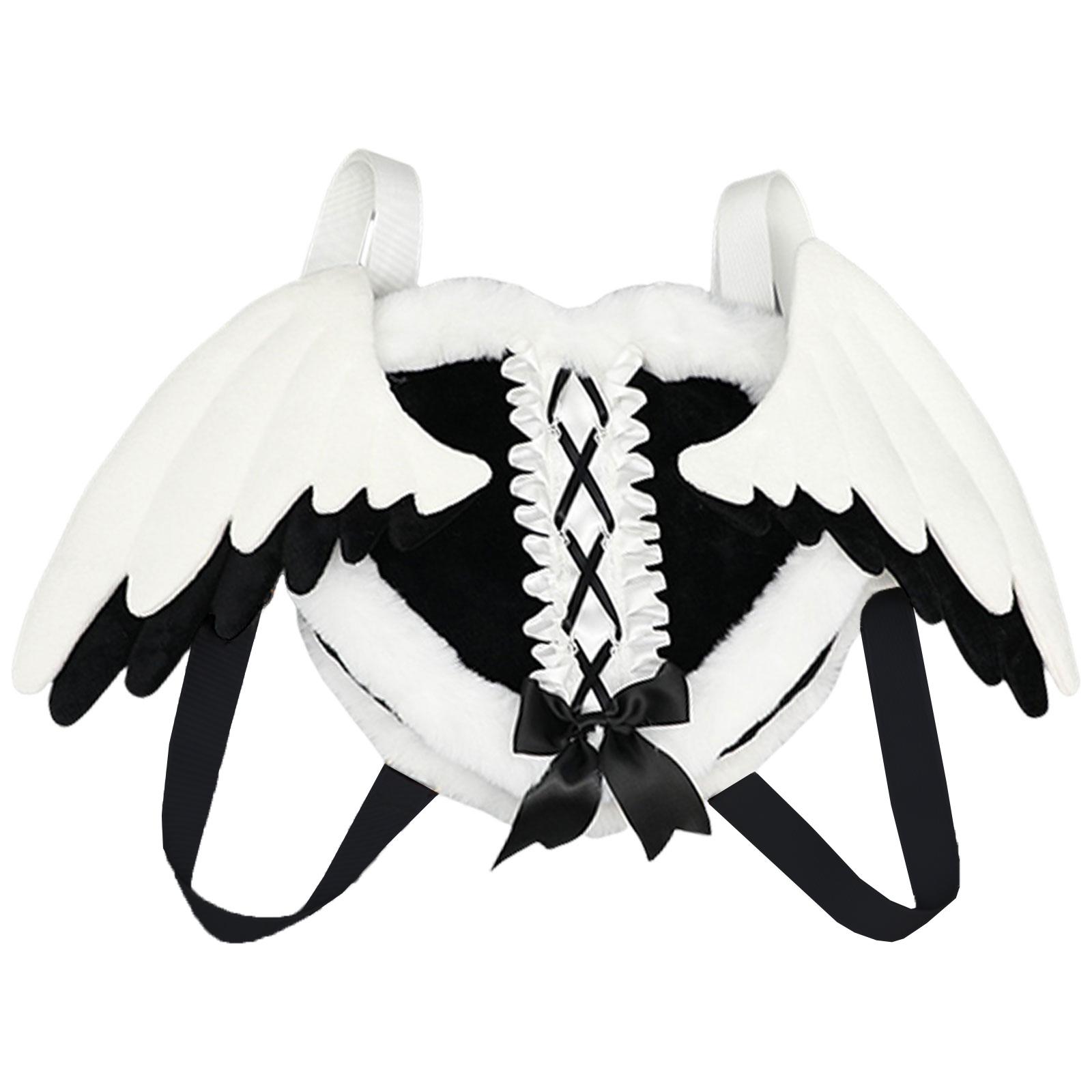 

Рюкзак Y2K Angel Heart Плюшевая модная сумка через плечо со съемным крылом ангела для повседневных путешествий, реквизит для косплея чёрный