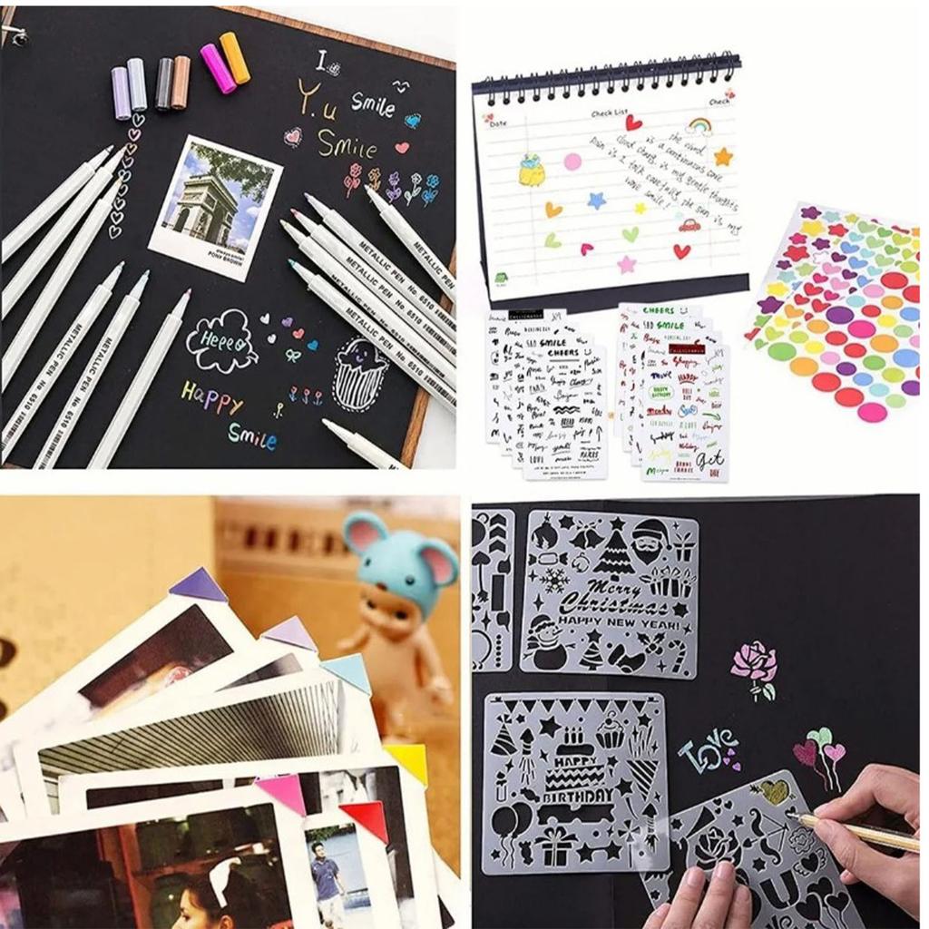 Scrapbook Album with Pen Stickers 40 Pages Black Meaningful DIY Handmade Photo Album Kit