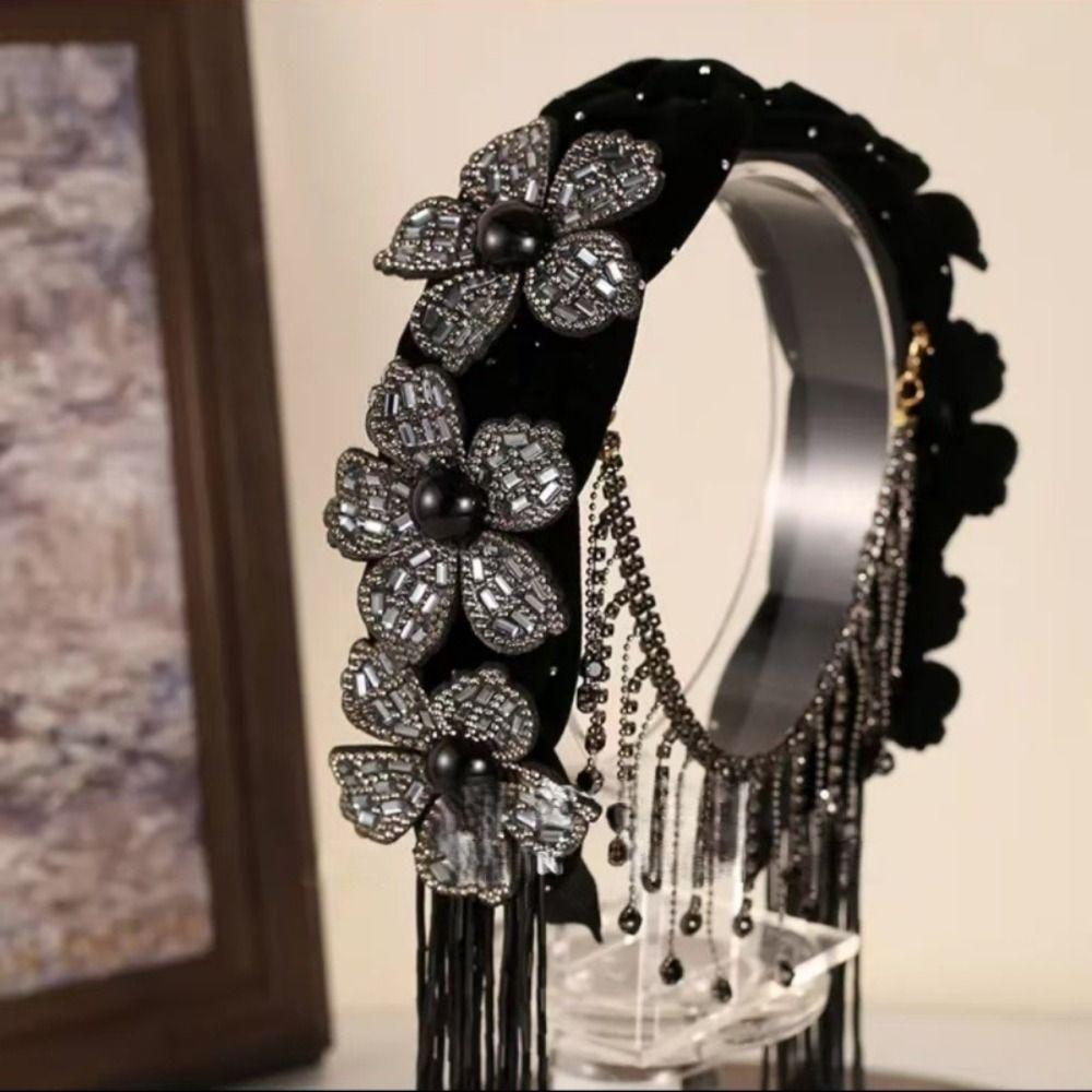 Korean Style Braid Flower Hair Hoop Sweet Rhinestone Party Celebration Tiara Exquisite Light Luxury Elegant Headband