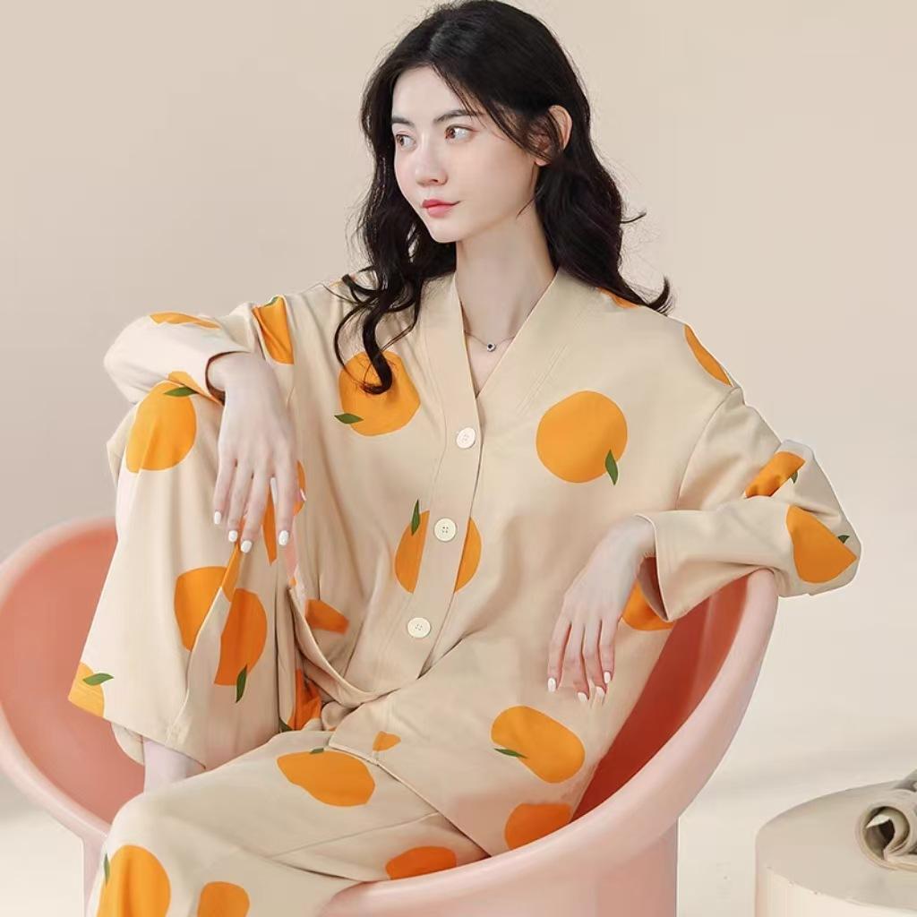New Style Pajamas for Women in Spring and Autumn, Long Sleeved Pants, Loose Cardigans, Cartoon Home Clothes
