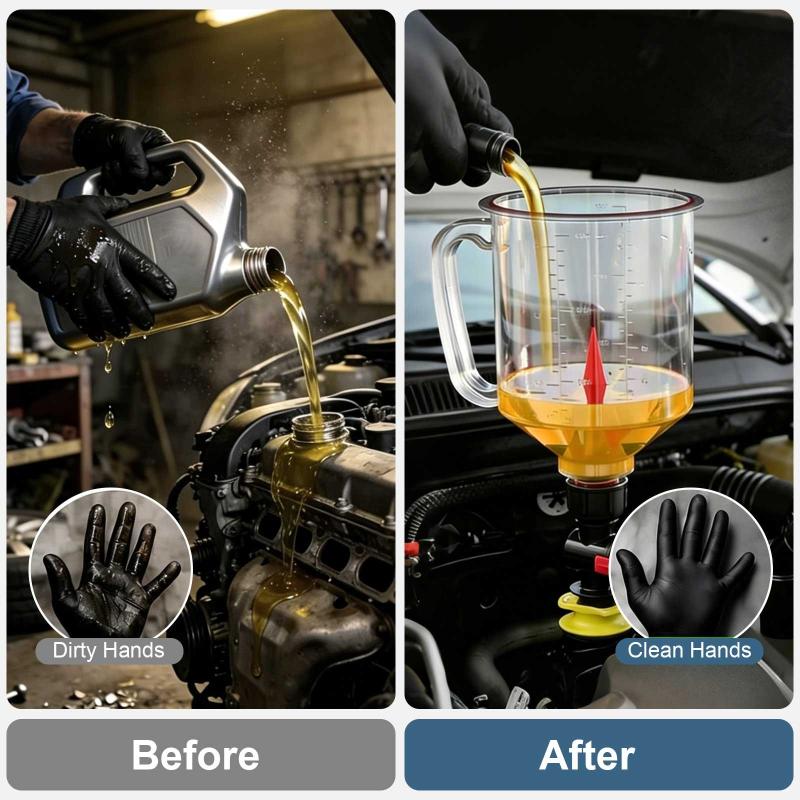 18-in-1 Spill-Proof Universal Auto Engine Oil Funnel Kit 12 Adapters Included for Most Vehicles Garage Use