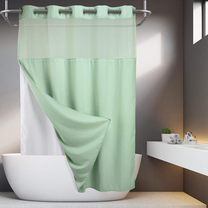 No Hooks Required Dotted Waffle Weave Shower Curtain with Snap In Liner - 71W X 74H,Hotel Grade,Spa Like Bath Curtain,Gray