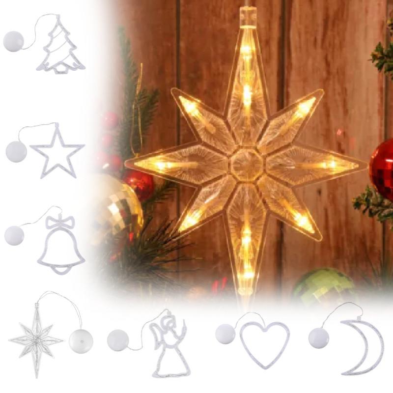 Weihnachtsbeleuchtung am Fenster mit Saugnapf-Hängesternen (batteriebetrieben)