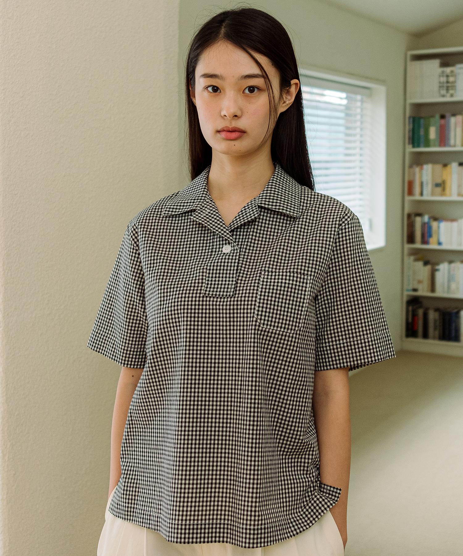Cotton Bell Wide Placket Pocket Shirt - Black Check Black Check/Free