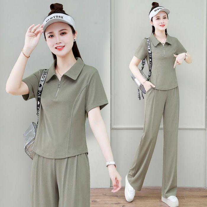 2025 Summer European Trendy Two-Piece: Ice Silk Loose Fit Short Sleeve Set for Women