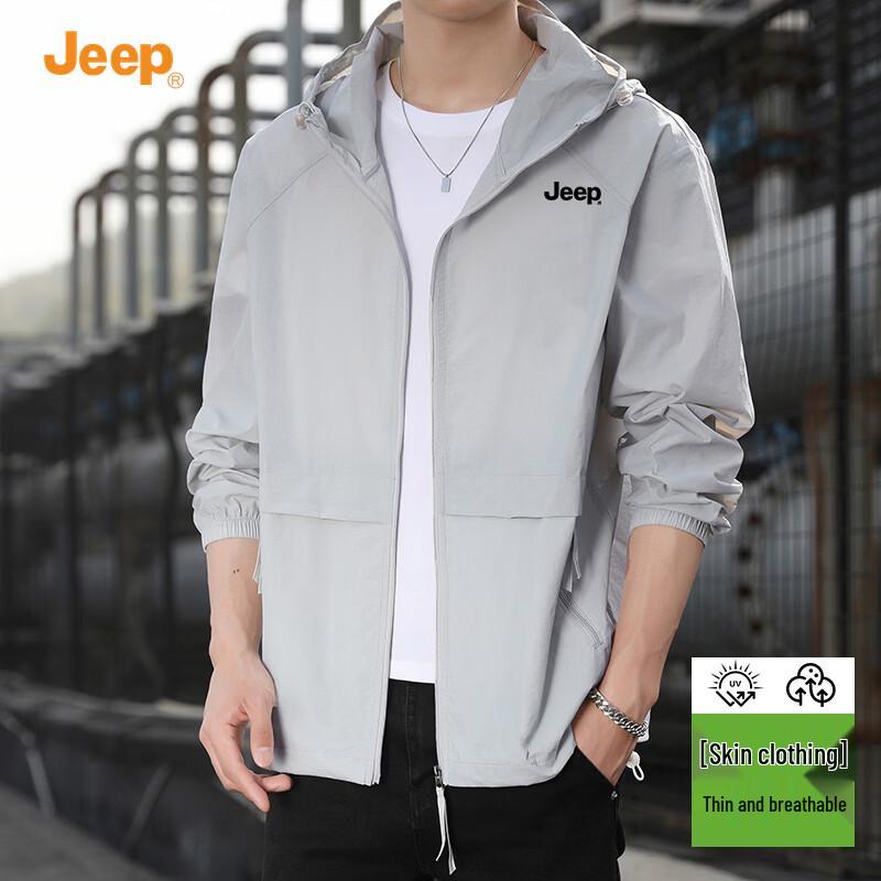 JEEP Men s Ice Silk UV Protection Hooded Sun Shirt M