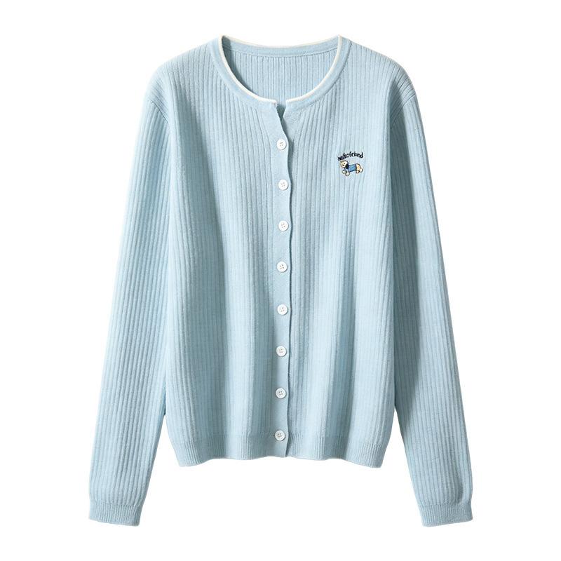 Color-matched Knitted Cardigan Women's Short Coat Sweater Spring-autumn New Style Embroidered Blouse Top