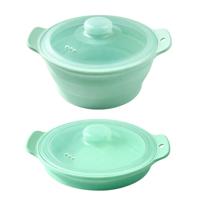 Foldable Silicone Steamer Bowl with Lid Food-Grade Microwave Cookware Multi-Use Steamer Bowl for Cooking Camping Dishwasher Safe