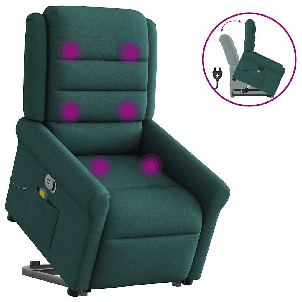 Massage Recliner with Rising Assistance Dark Green Fabric