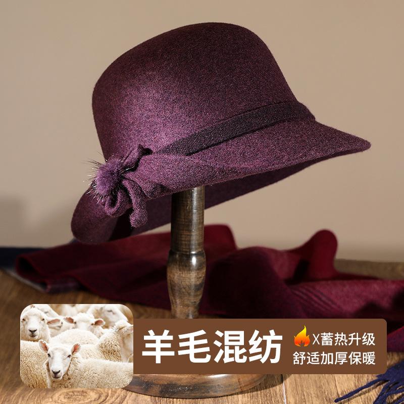 Autumn and Winter Fashion Versatile Hat Women's British Retro Woolen Hat Top Hat High-end Simple Women's Basin Hat