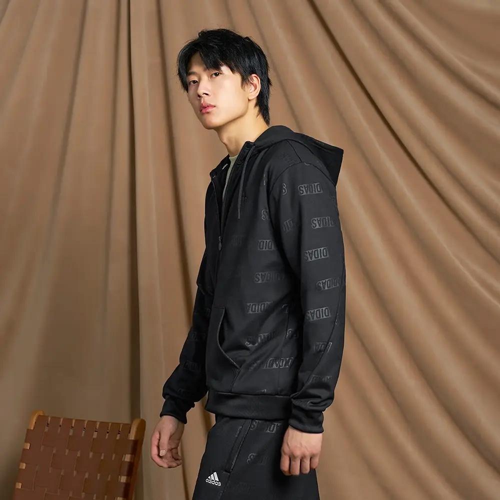 adidas Original Embossed Polar Fleece Full-Zip Hoodie 'Black' Men's IJ6427