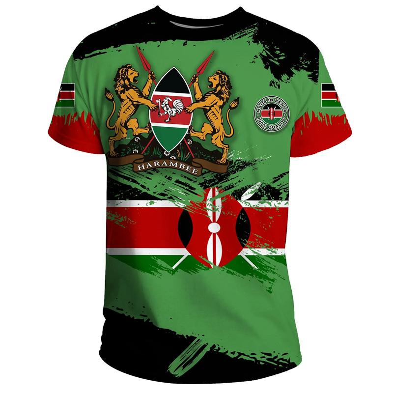 3D Printed Kenya National IndependenceDay T Shirt The Republic-of Kenya Emblem Falg Graphic Short Sleeves Vintage Tee Shirts Top