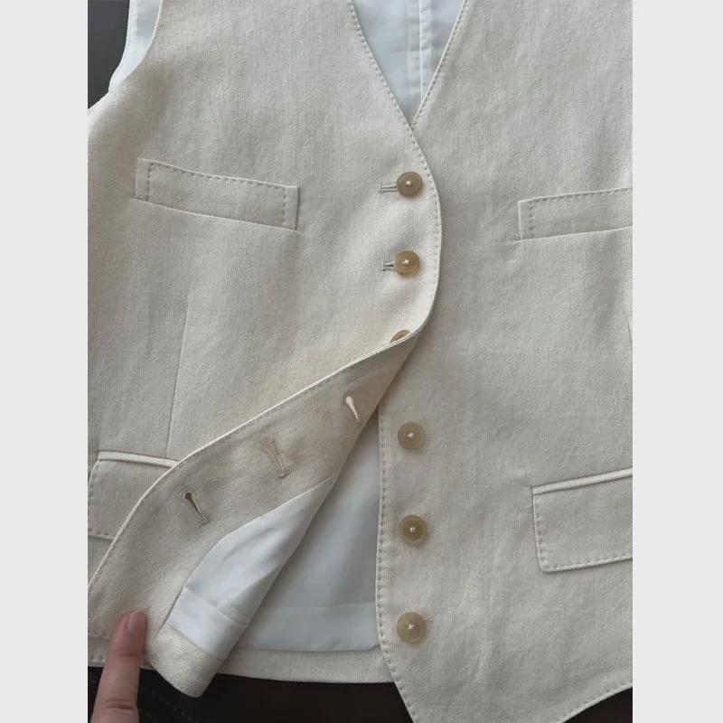 2024 Autumn Fashion Cotton-Linen Suit: Vest & Wide-Leg Pants Set