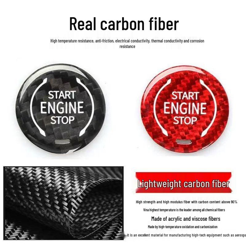 Real Carbon Fiber One-Button Start Ignition Sticker for BMW, Mercedes-Benz, VW, Toyota, Nissan, Honda, Suzuki